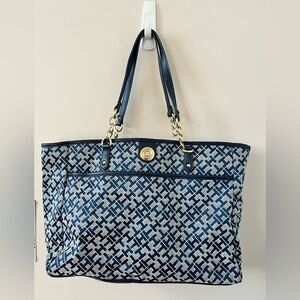 Tommy Hilfiger navy blue and white monogram XL bag